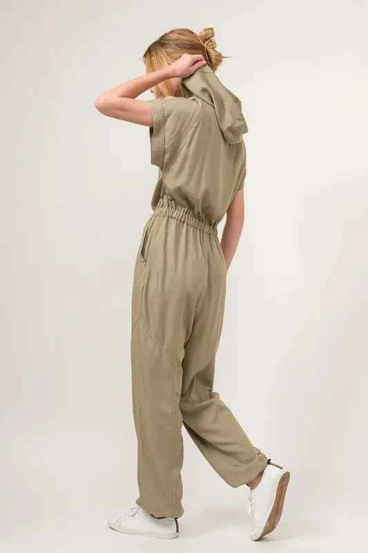 And The Why Washed Short Sleeve Hooded Jumpsuit