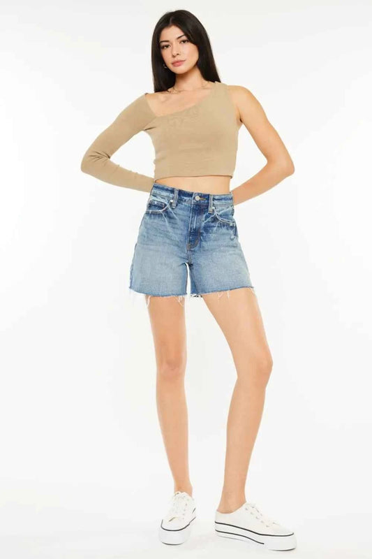 Kancan Full Size Raw Hem High Waist Denim Shorts