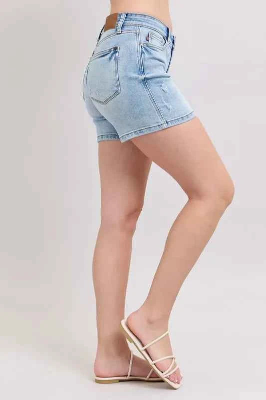 Judy Blue Full Size Mid Rise Washed Denim Shorts Plus Size