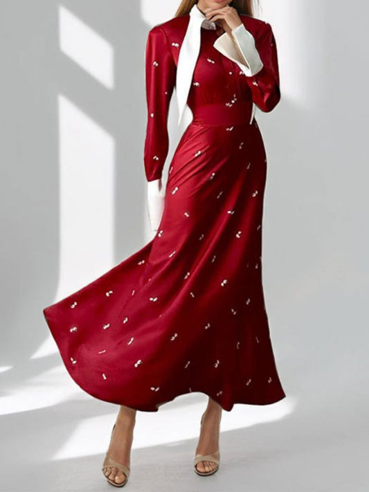 Contrast Collar Long Sleeve Midi Dress – Plus Size