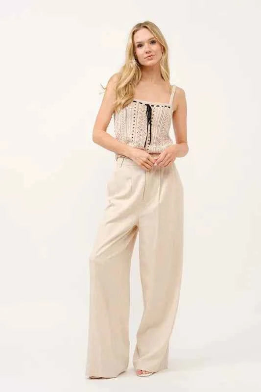 And The Why High-Rise Wide Leg Linen Blended Pants