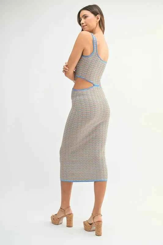 MABLE Multi Color Chevron Knit Bodycon Midi Dress