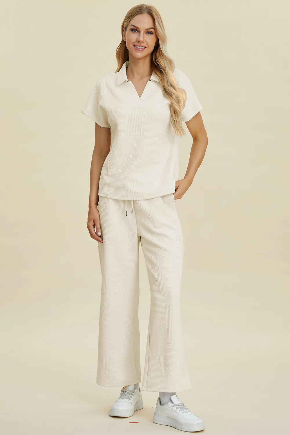 Collared Neck Short Sleeve Top and Pants Set — Livostyle