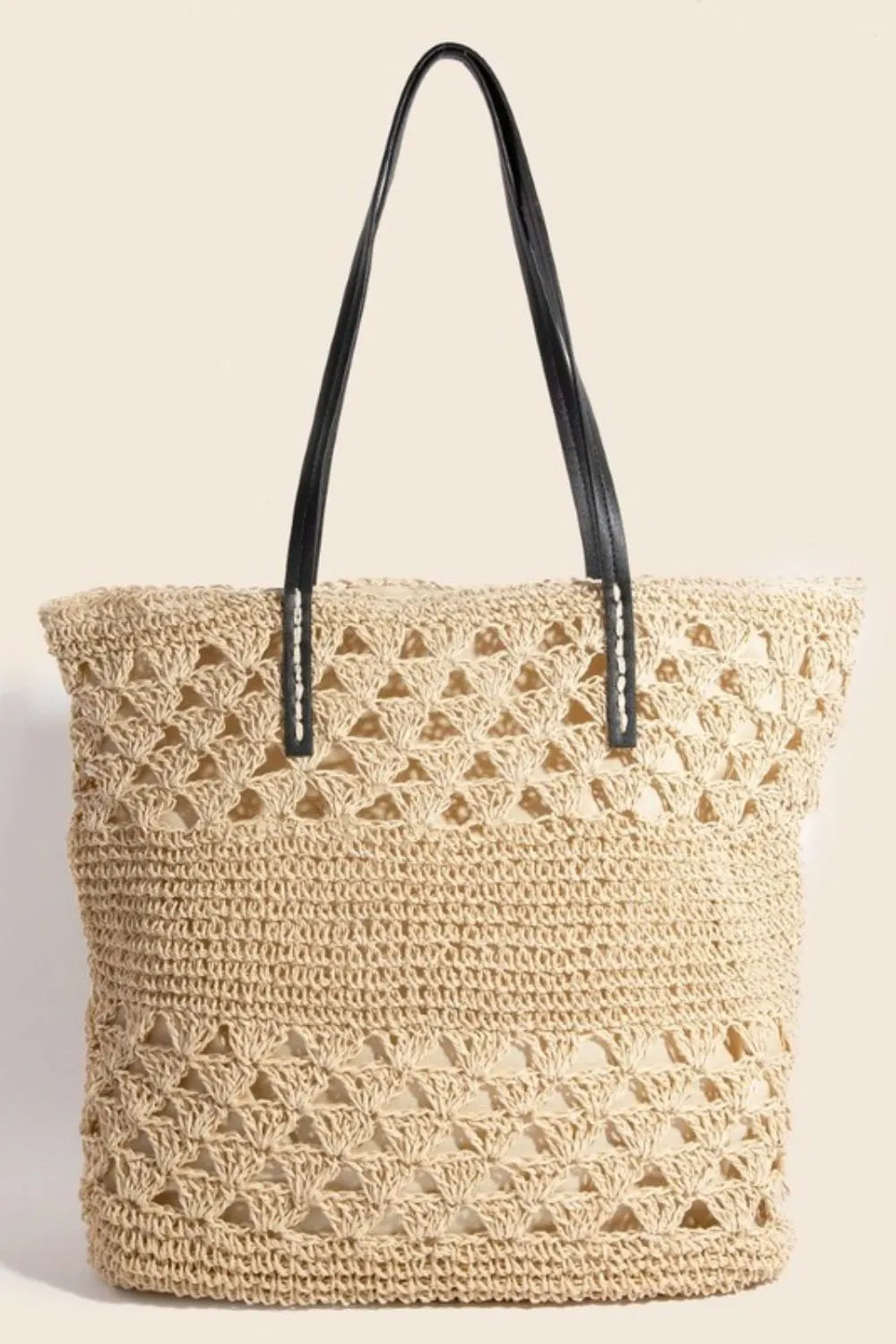 Faux Leather Handle Knitted Tote Bag — Livostyle