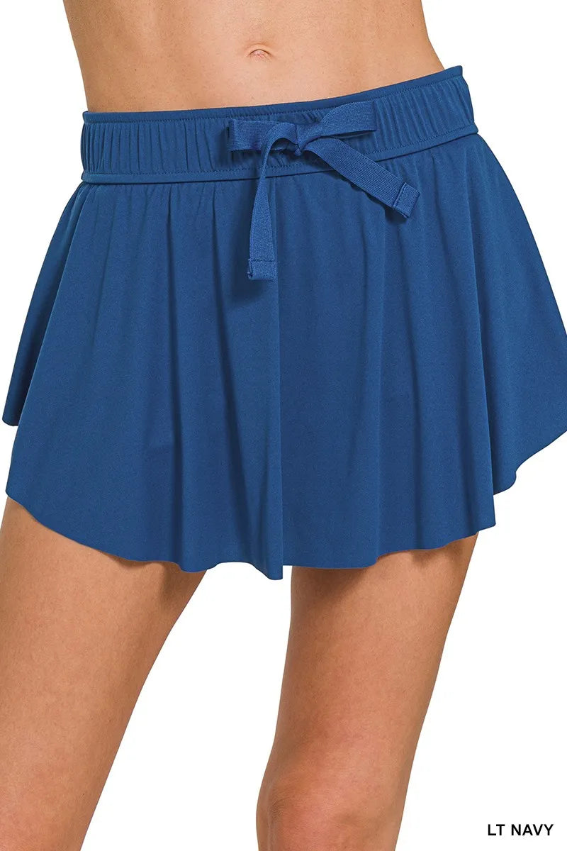 Ruffle Hem Tennis Skirt With Hidden Inner Pockets in LT NAVY