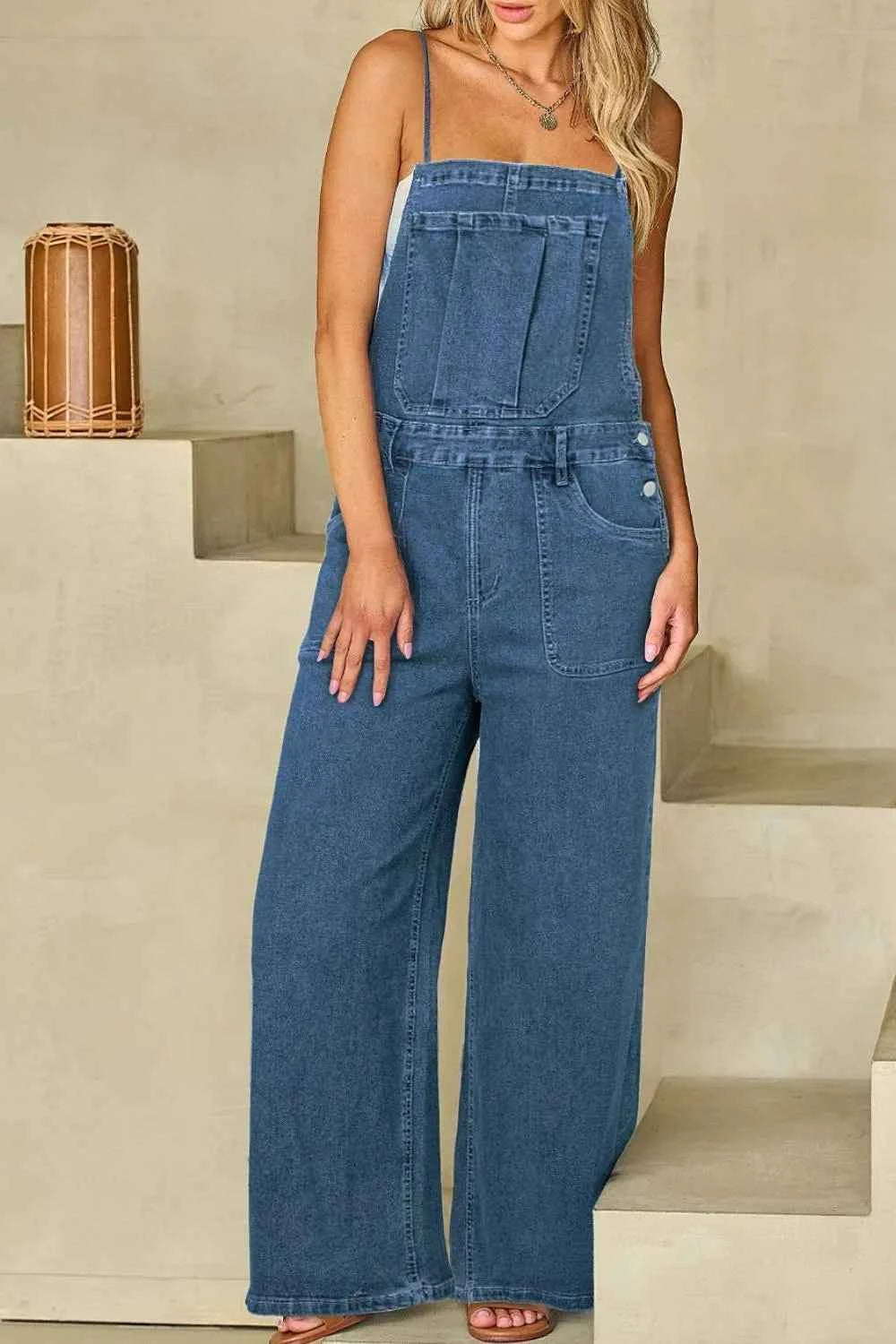 Adjustable Tie Straps Wide Leg Denim Overalls — Livostyle