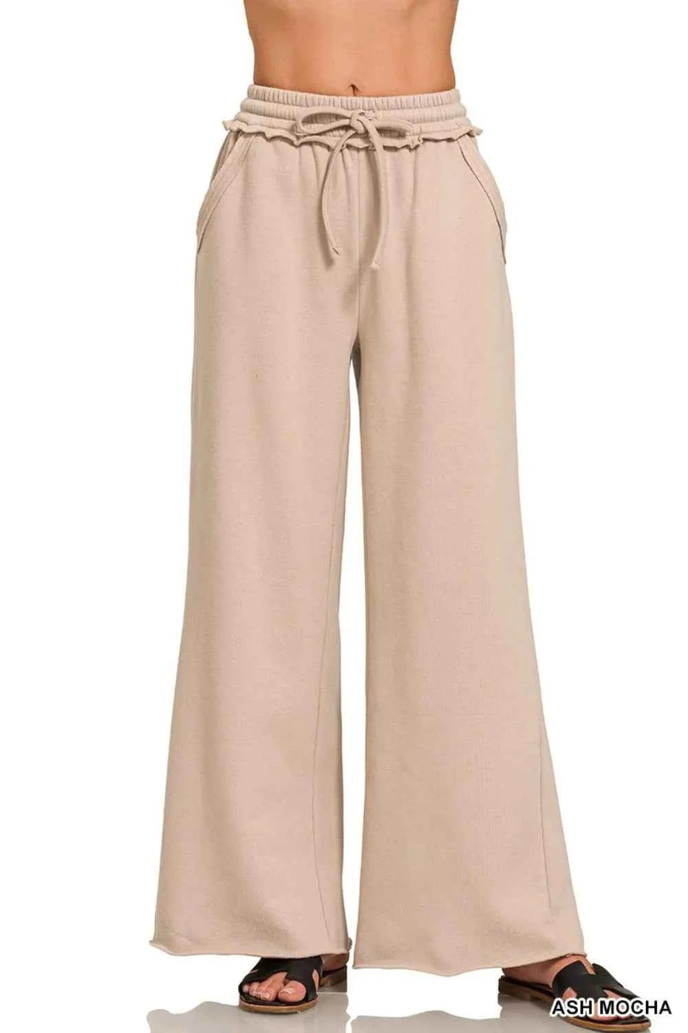 Fleece Exposed Seam Wide Leg Sweatpants — Livostyle