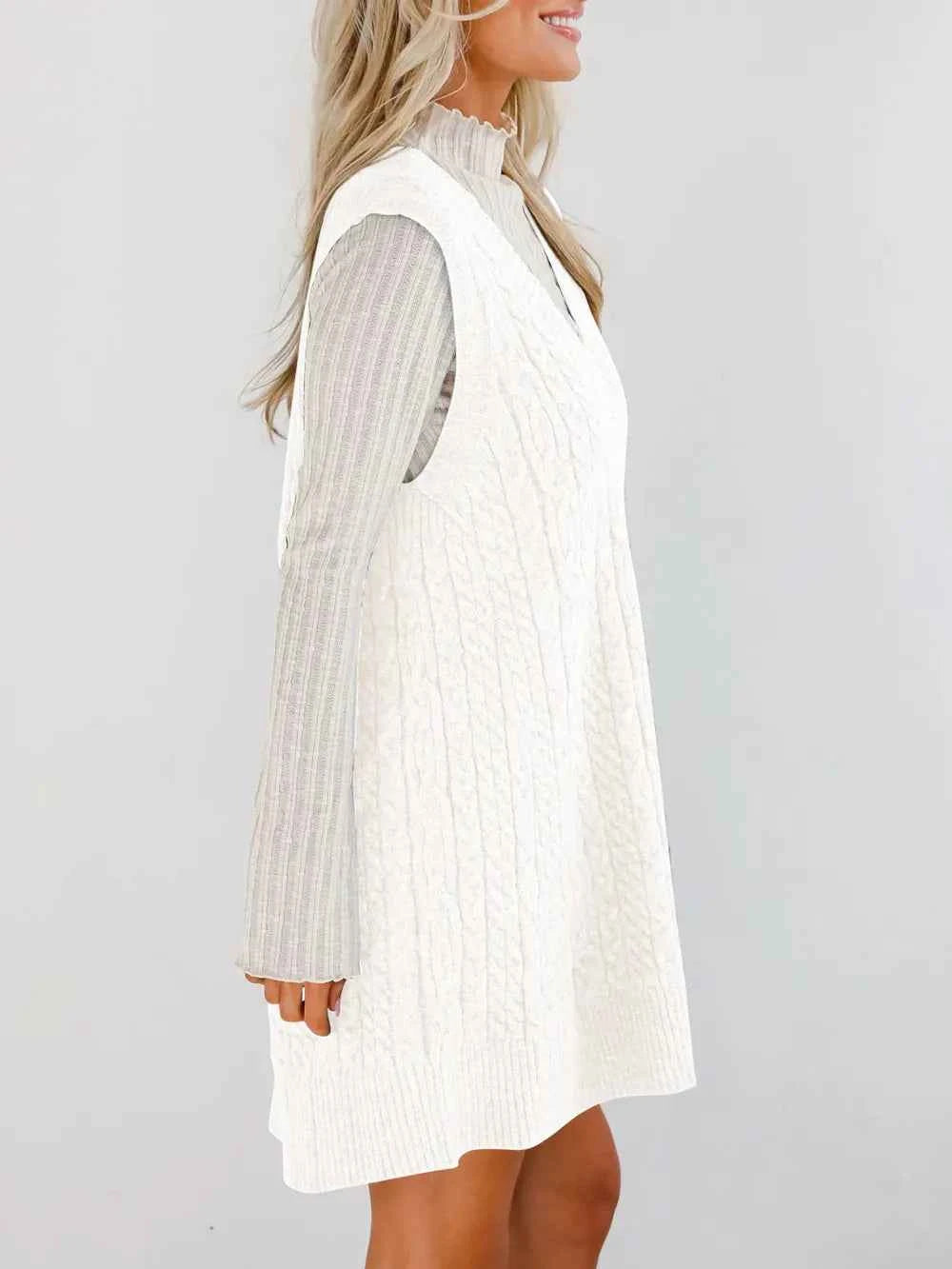 Lovelet Cable Knit V-Neck Mini Sweater Overall Dress