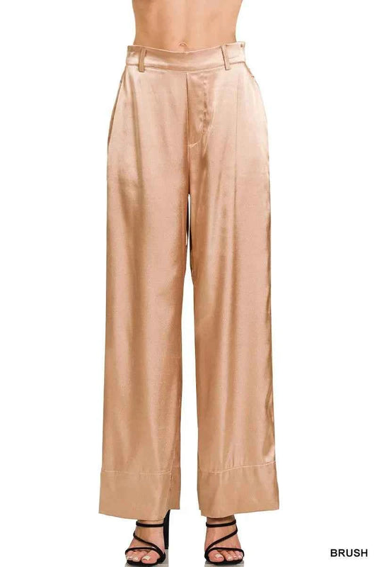 Zenana Wide-Leg Satin Pants
