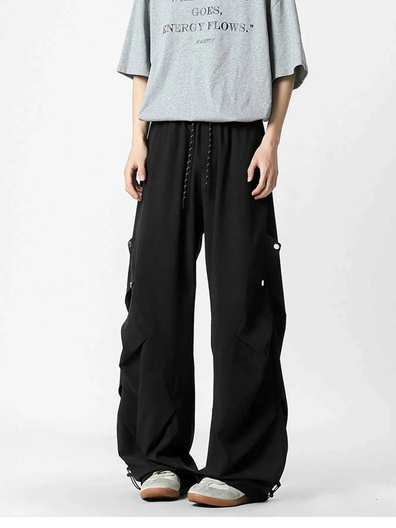 Men's Oversized Wide Leg Cargo Pants with Drawstring