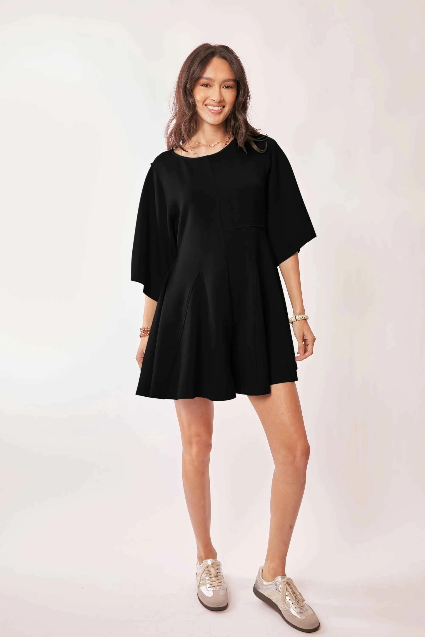 Davi & Dani Solid Draped Sleeve Ties Back Skort Romper