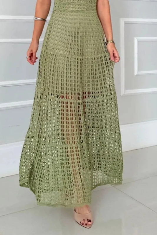 Hollowed-Out Sleeveless Maxi Dress detail — Livostyle
