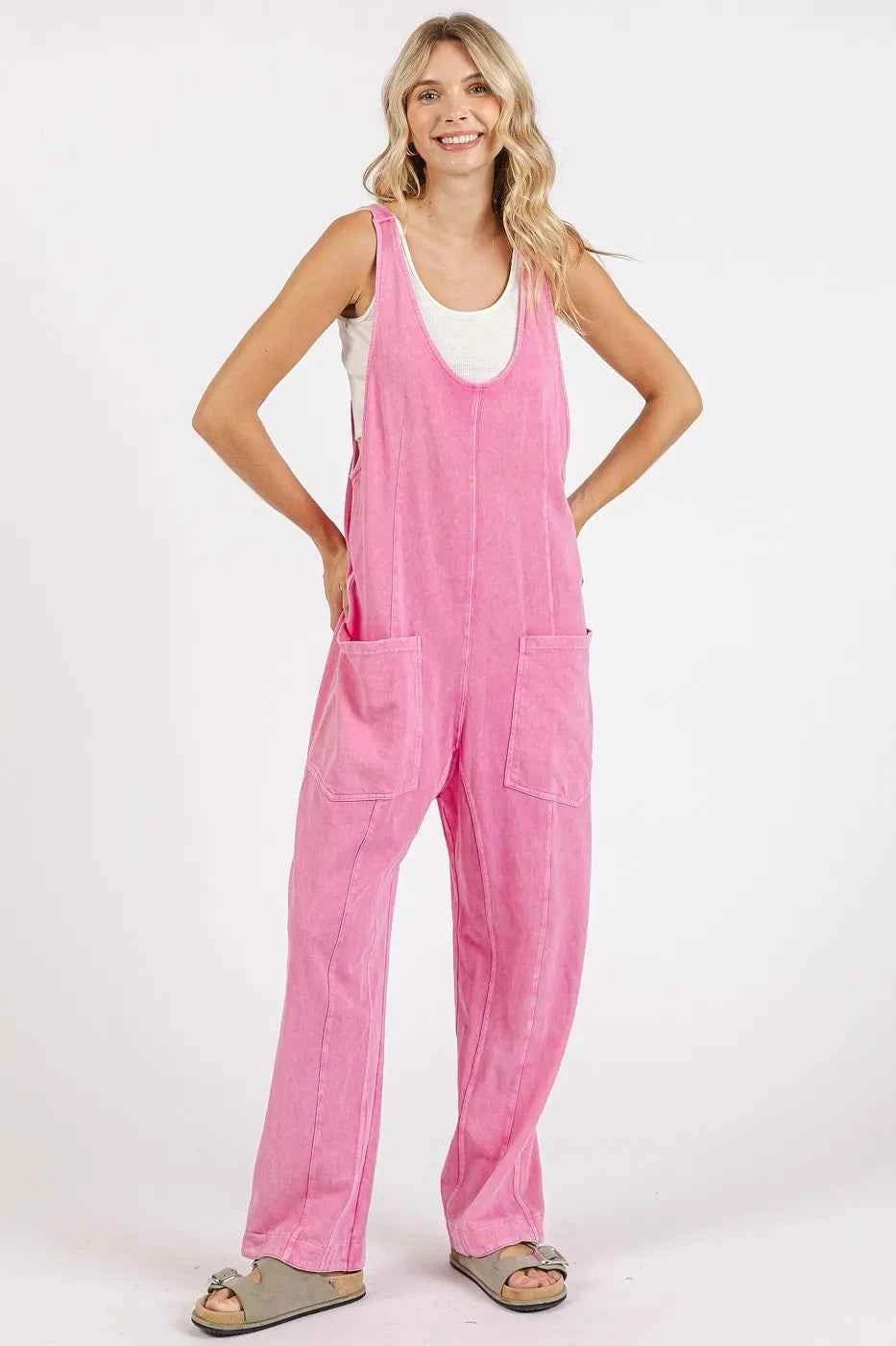 Mittoshop Mineral Wash Relaxed Fit Sleeveless Harem Jumpsuit