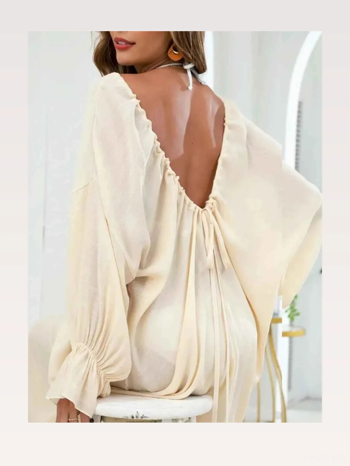 Backless Drawstring Back Flounce Sleeve Cover-Up — styled showcase — Livostyle