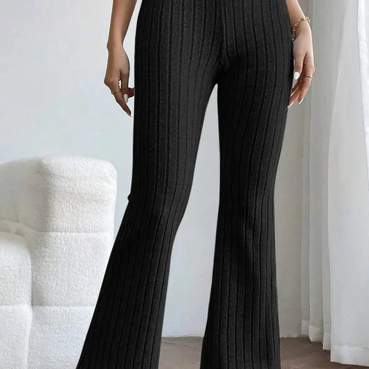 Ribbed High Waist Flare Pants — square view — Livostyle