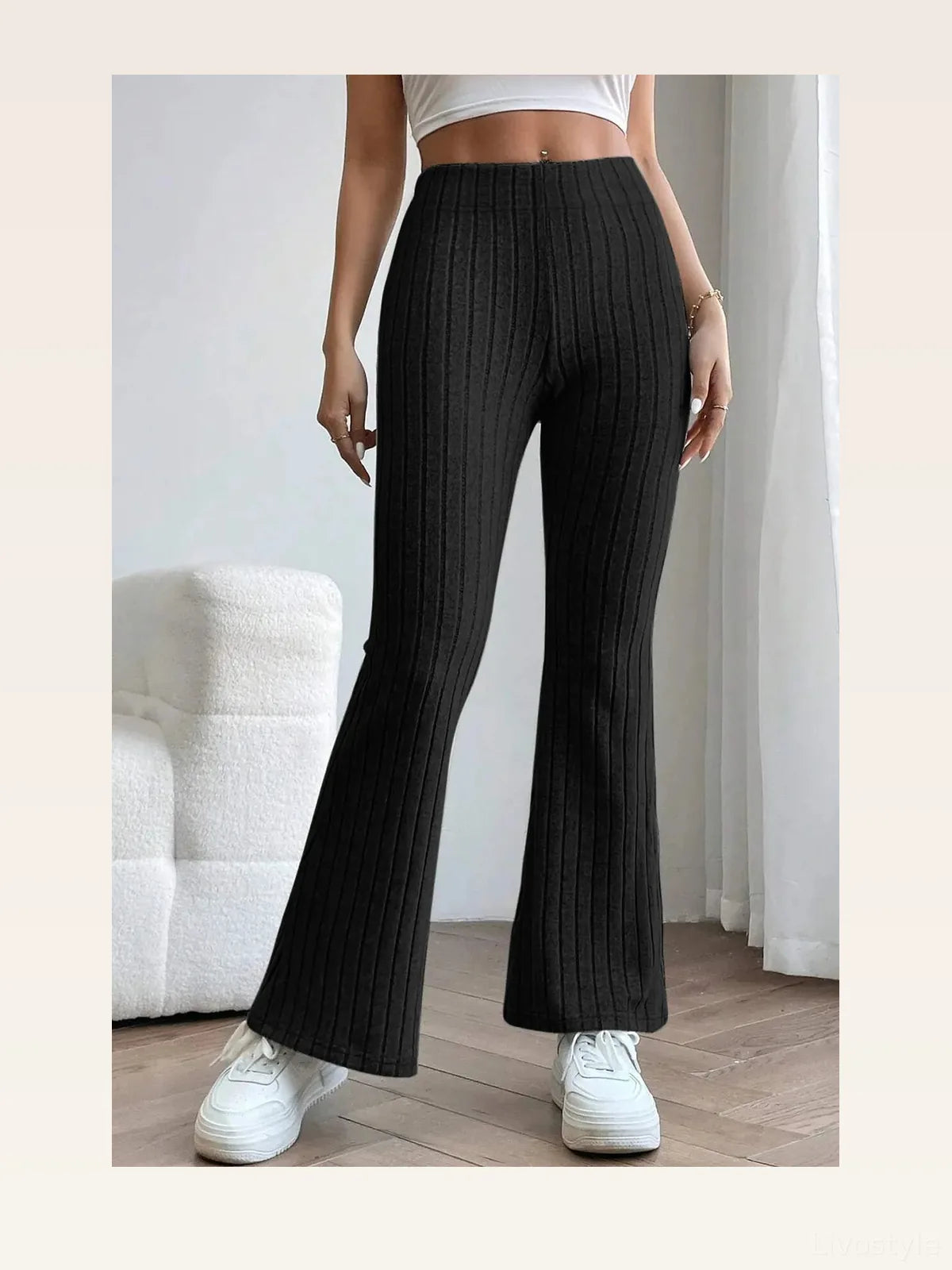 Ribbed High Waist Flare Pants — styled showcase — Livostyle