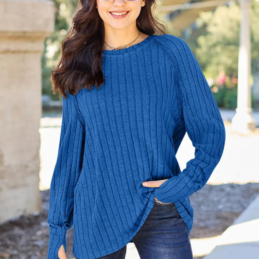 Comfortable Ribbed Knit Top with Long Sleeves — square view — Livostyle