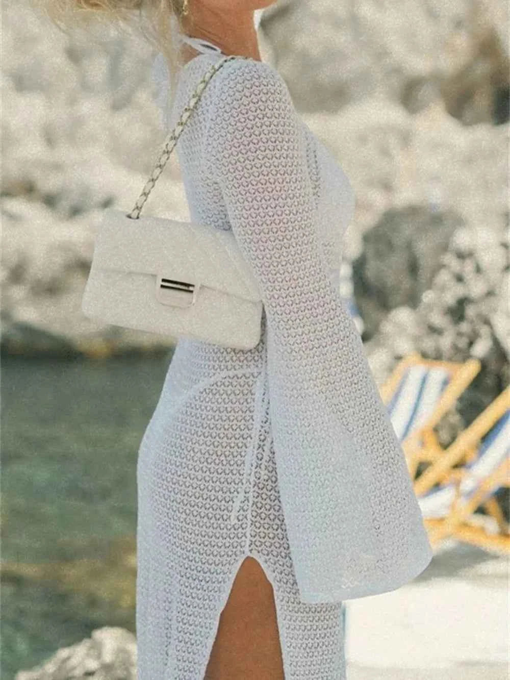 Slit Plunge Flare Sleeve Cover-Up Dress