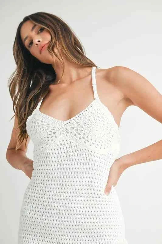MABLE Crochet Crisscross Spaghetti Strap Mini Dress