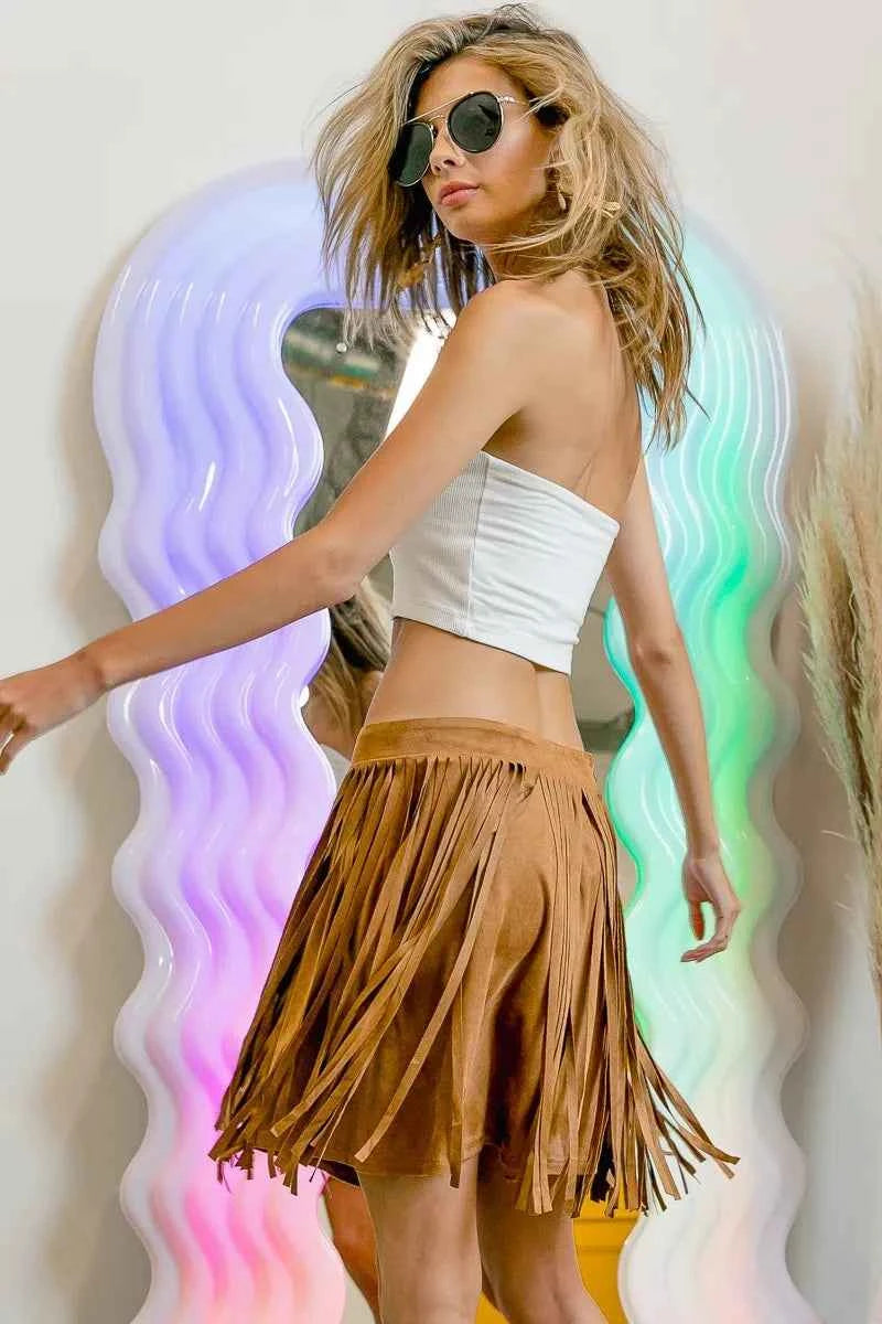 BiBi Fringe Detailed Suede Skirt