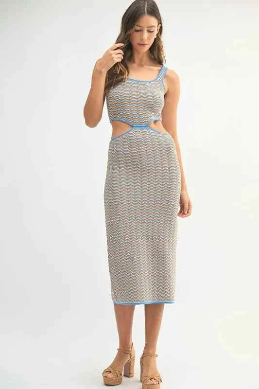 MABLE Multi Color Chevron Knit Bodycon Midi Dress