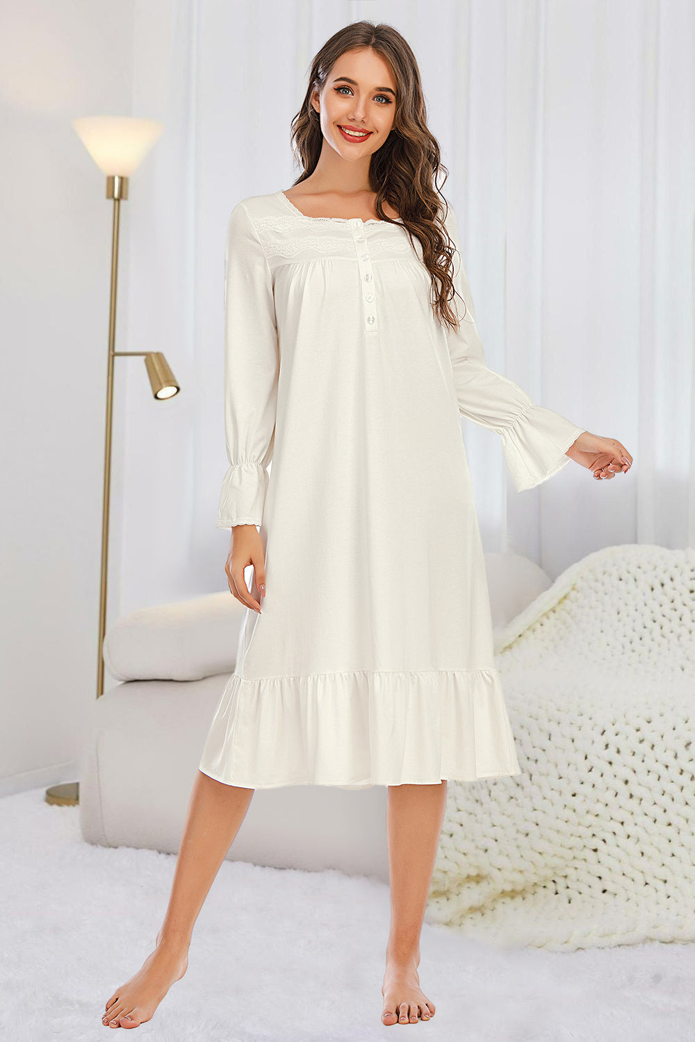 Flounce Sleeve Ruffle Hem Night Dress — Livostyle