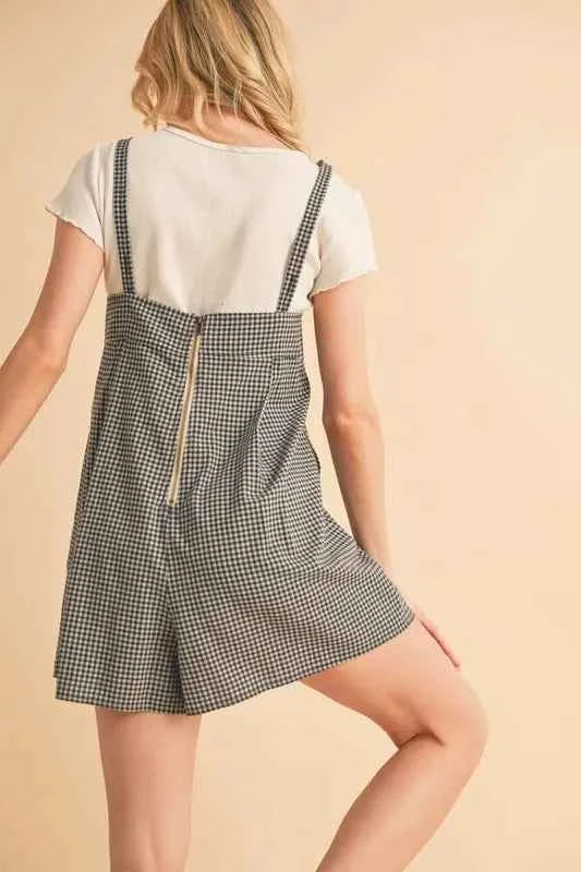 Aemi+Co Plaid Square Neck Romper