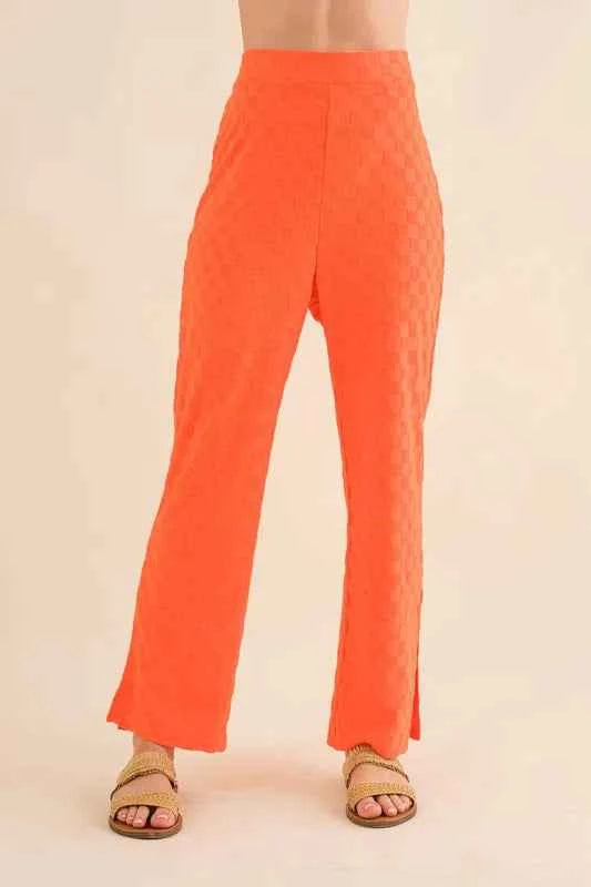 And The Why Brushed Texture Checker Board Pattern Casual Pants