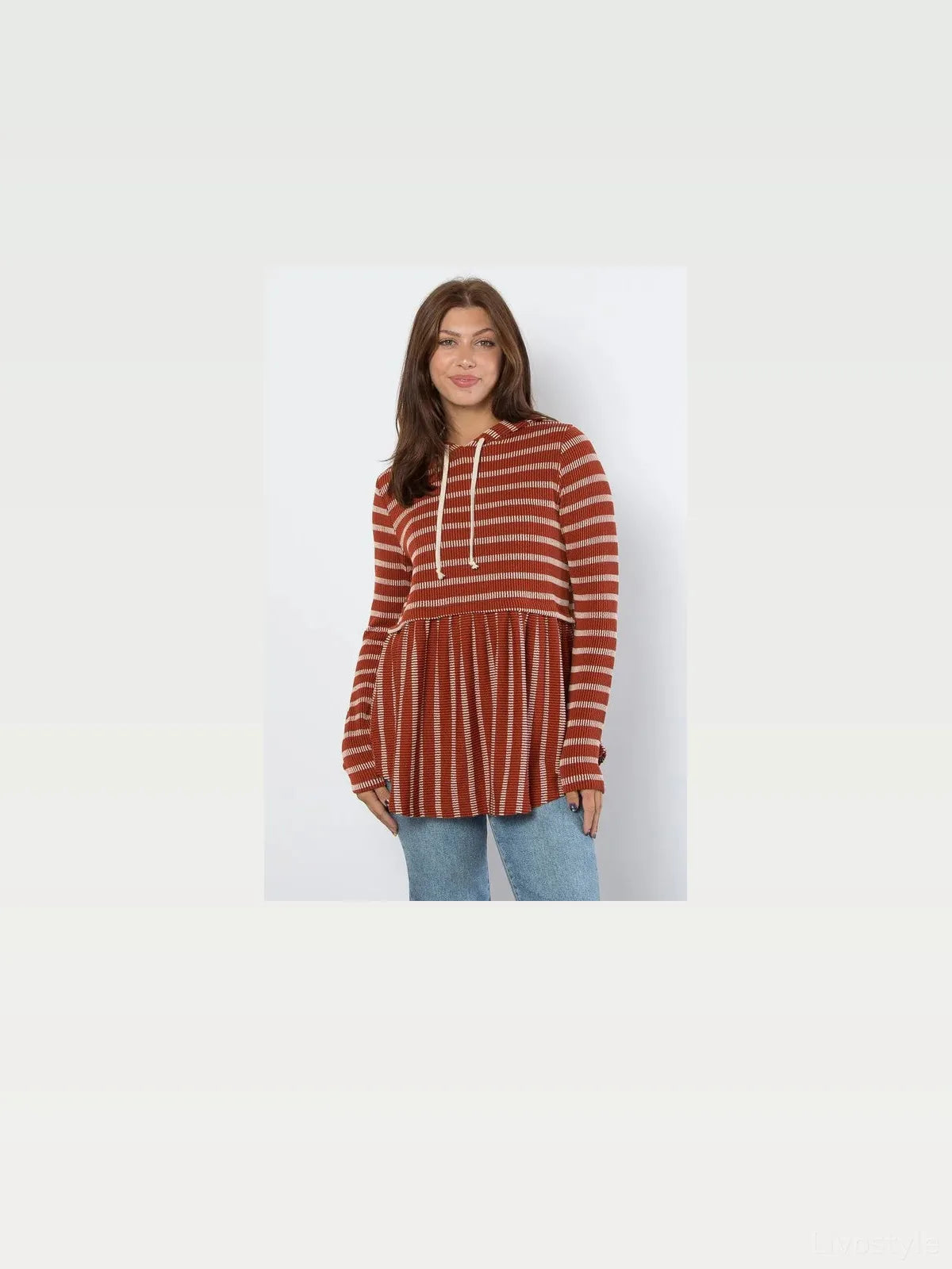 Striped Babydoll Hoodie with Drawstring Waist – photo 3