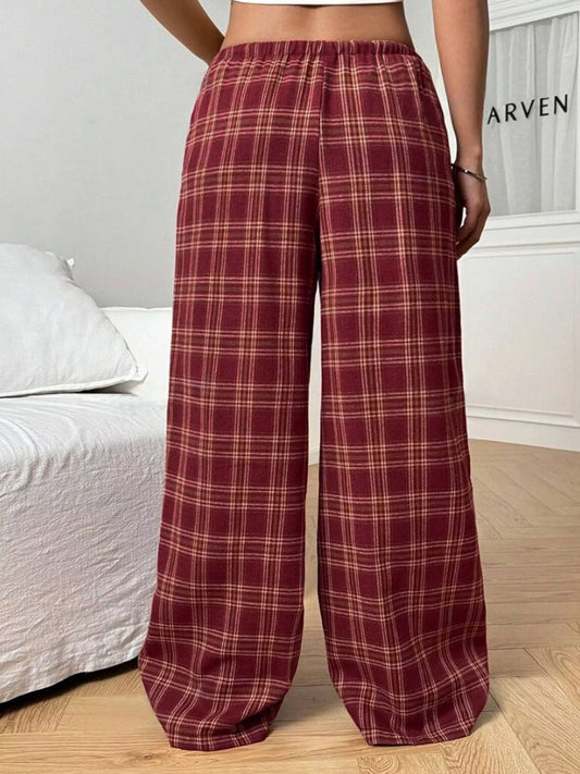Plaid Drawstring Wide Leg Pants detail — Livostyle