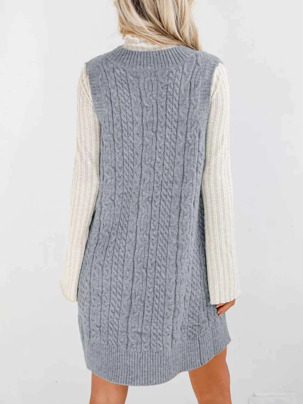 Lovelet Cable Knit V-Neck Mini Sweater Overall Dress
