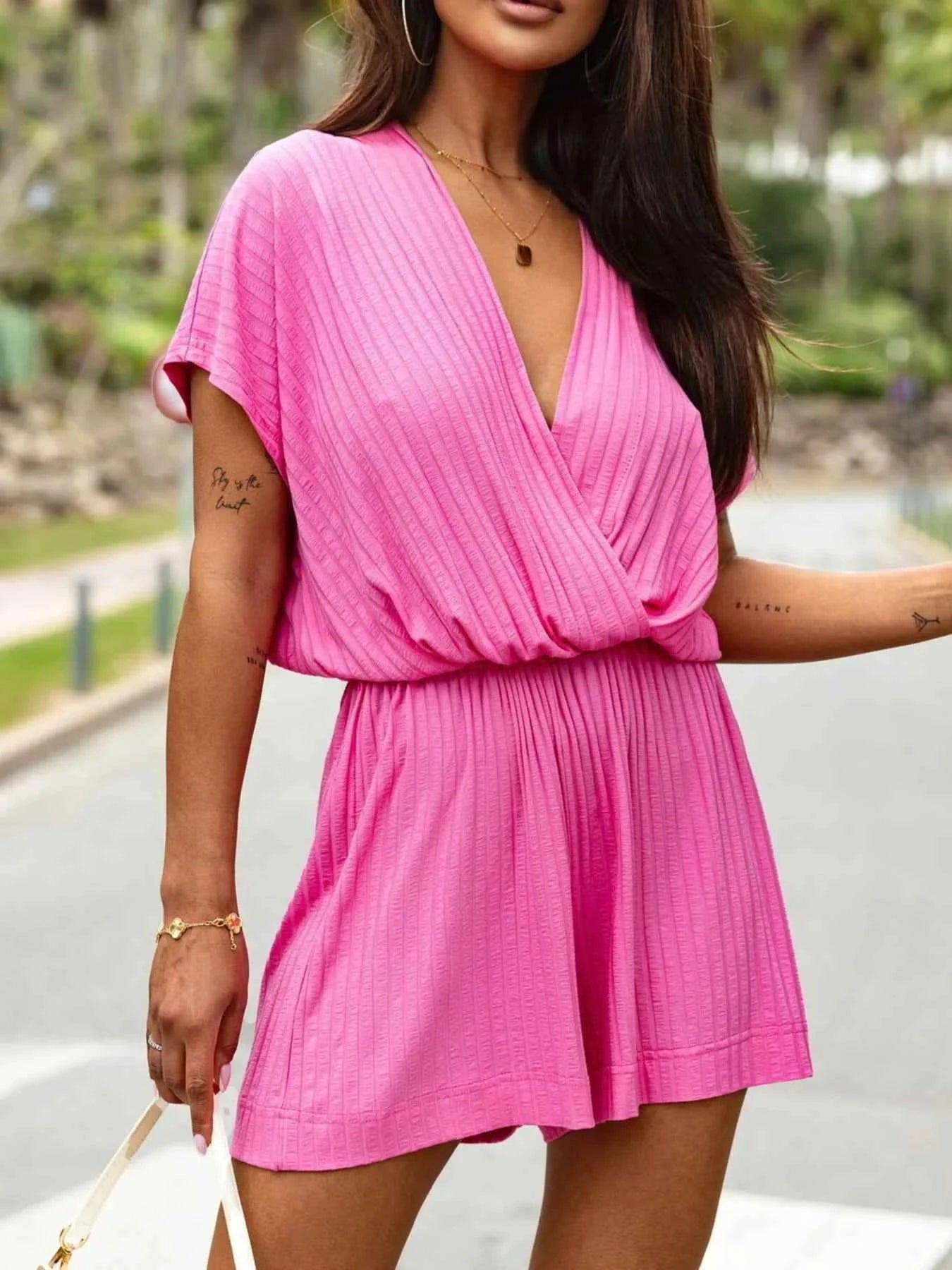 Surplice Short Sleeve Romper