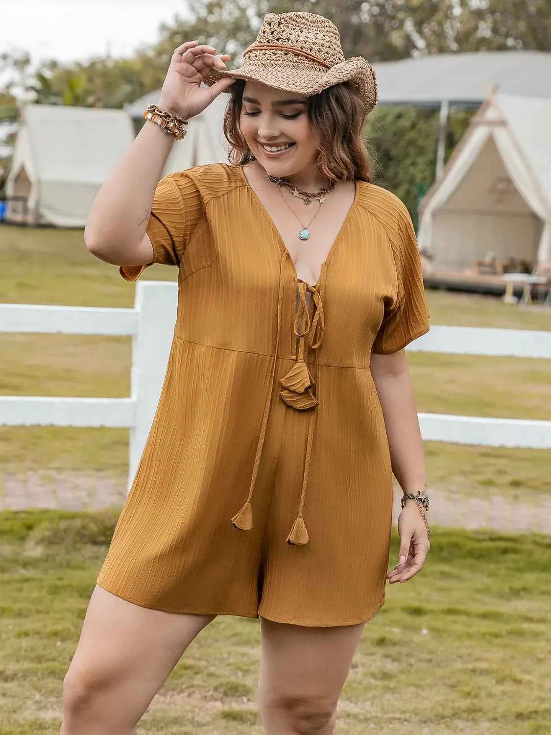 Plus Size V-Neck Short Sleeve Romper