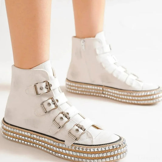 Edgy Multi-Buckle Studded Platform Sneakers for Ultimate Str — square view — Livostyle