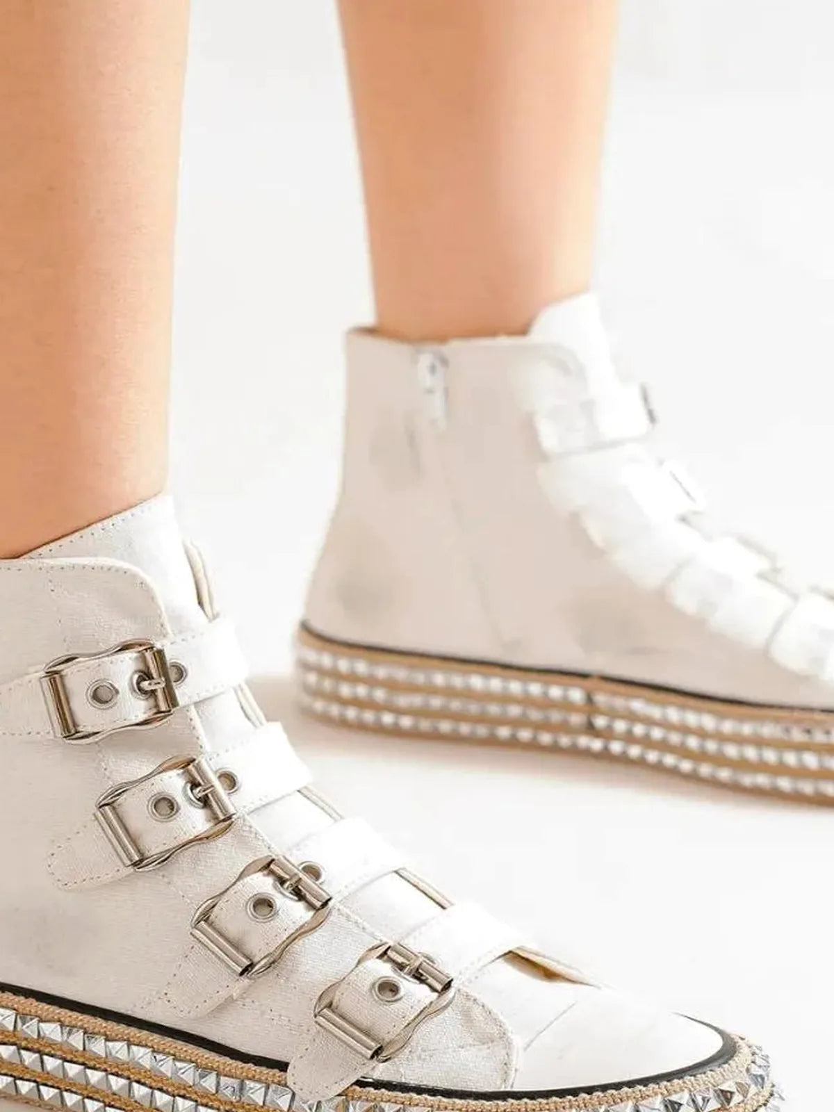 Edgy Multi-Buckle Studded Platform Sneakers for Ultimate Str — detail view — Livostyle