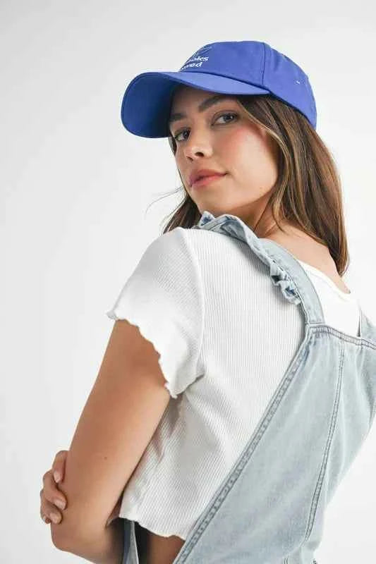 MABLE Square Neck Ruffle Shoulder Denim Overall Romper