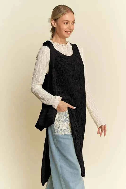 Davi & Dani Knit Side Slit Round Neck Sleeveless Dress & Bag
