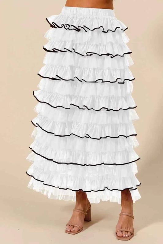 SO ME Layered Ruffled Tulle Maxi Skirt