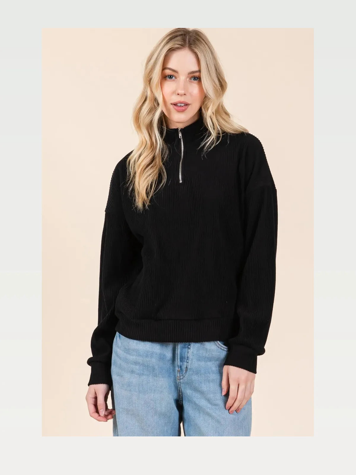 Stylish Quarter-Zip Sweatshirt with Pockets | Long Sleeve — styled showcase — Livostyle