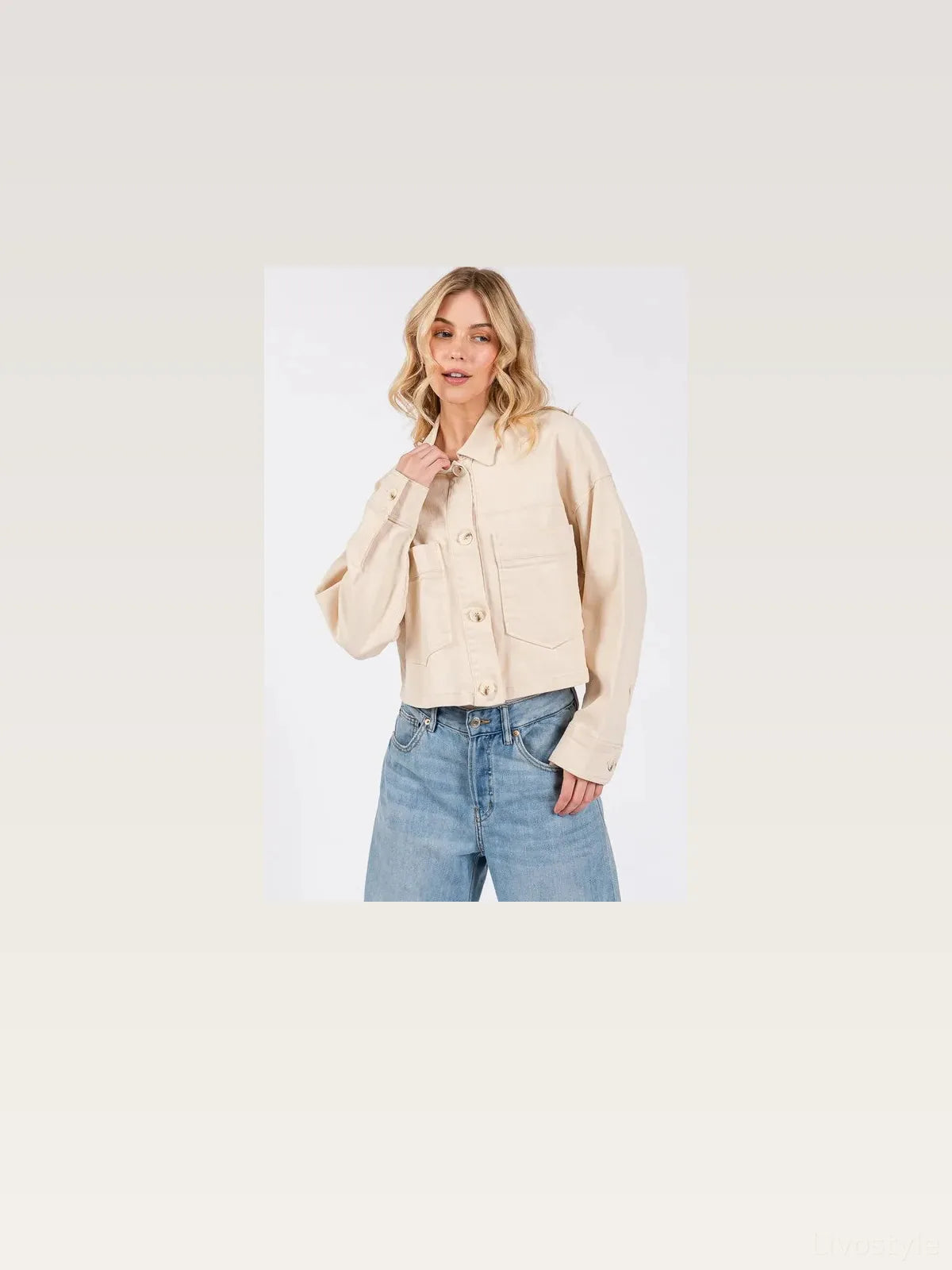 Button Down Cropped Denim Jacket with Patch Pockets – photo 6