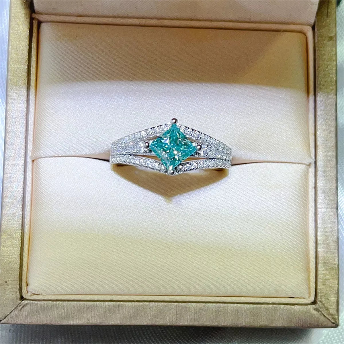 1 Carat Moissanite 925 Sterling Silver Ring — Square-Cut Teal — Livostyle