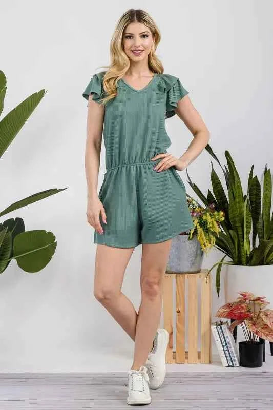 Celeste Full Size Rib Rumper with Flutter Sleeves Plus Size