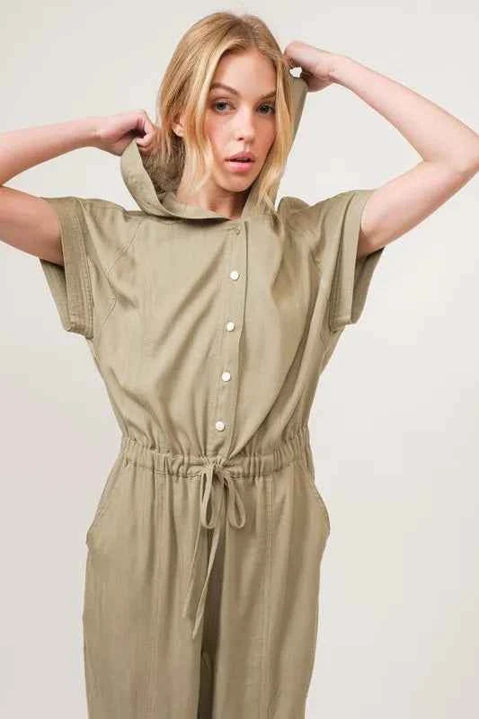 And The Why Washed Short Sleeve Hooded Jumpsuit