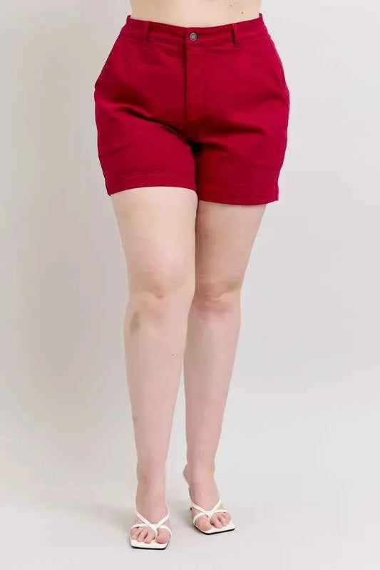 Judy Blue Full Size High Waist Tummy Control Garment Dyed Heart Shaped Denim Shorts Plus Size
