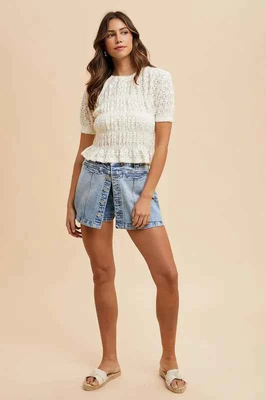 Annie Wear Button Detail Stretch Denim Wrap Mini Skort