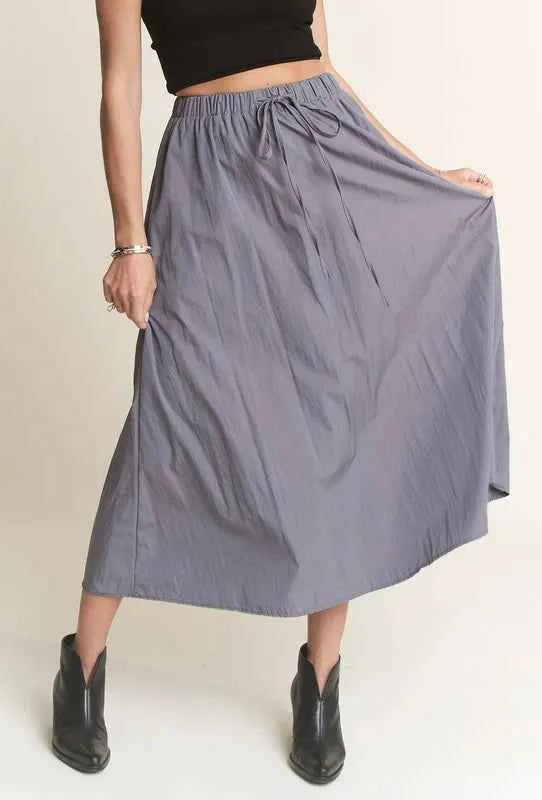 ADORA Drawstring Waist Crinkle Maxi Skirt
