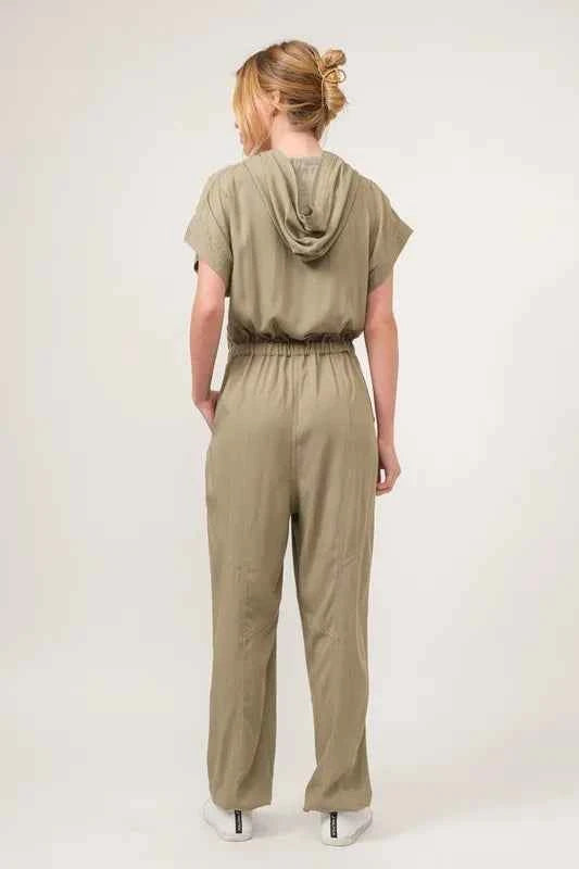 And The Why Washed Short Sleeve Hooded Jumpsuit