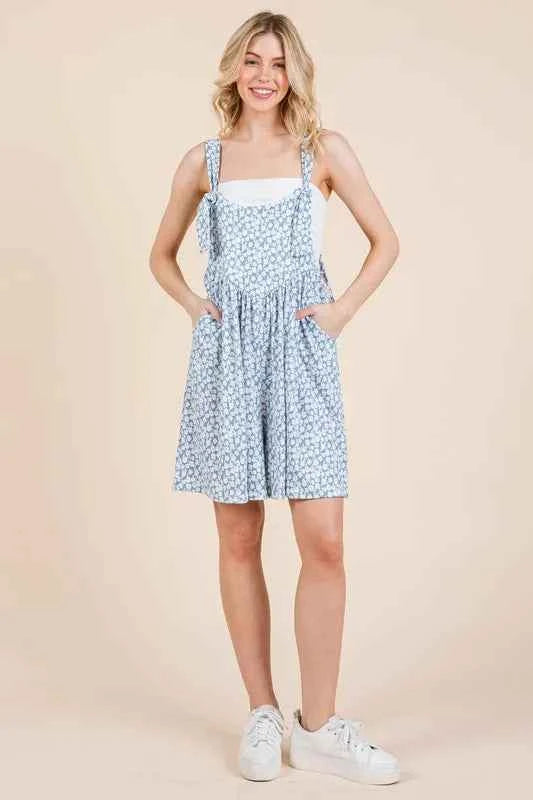 BOMBOM Floral Print Overalls with Pockets