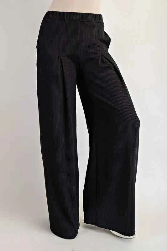 Celeste Full Size Ribbed Wide-Leg Pants with Pockets Plus Size