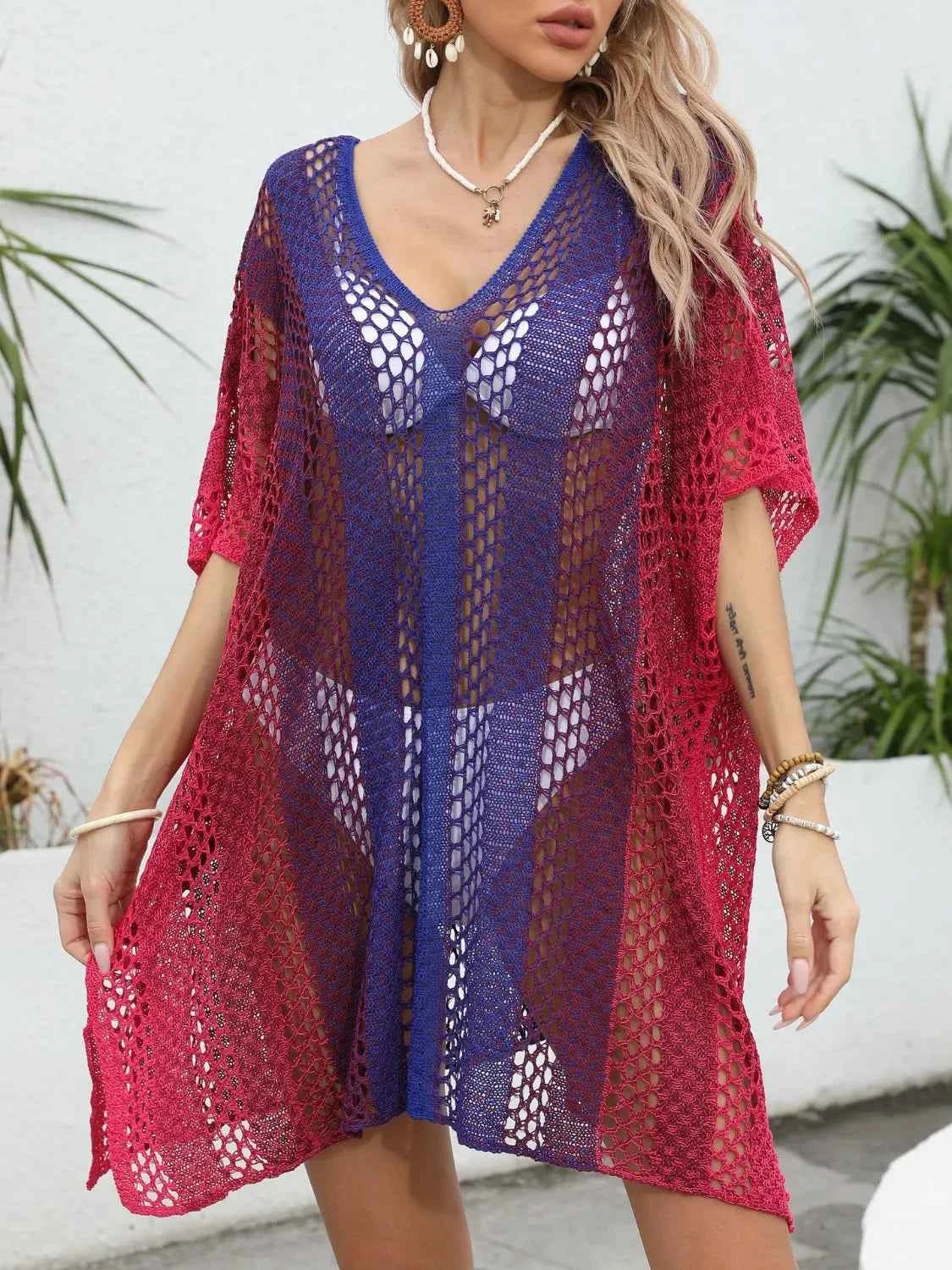 Rainbow Gradient Crochet Beach Cover Up